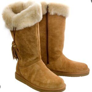 UGG Chestnut Plumdale Tassel Sheepskin Tall Boot Sz 9